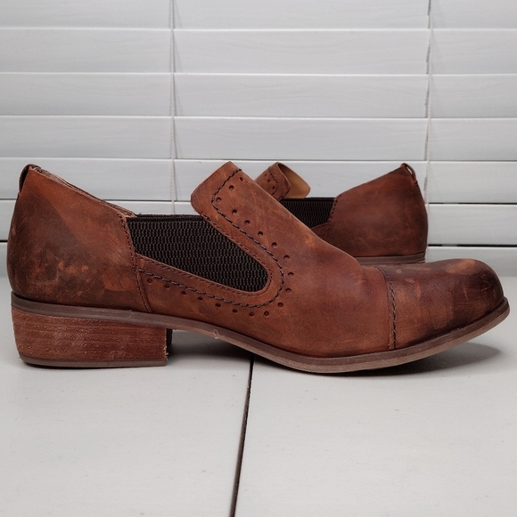 Kork-Ease Brown Leather Boho Low Stacked Heel Slip On Loafers Ankle Booties Sz11 - Picture 7 of 13